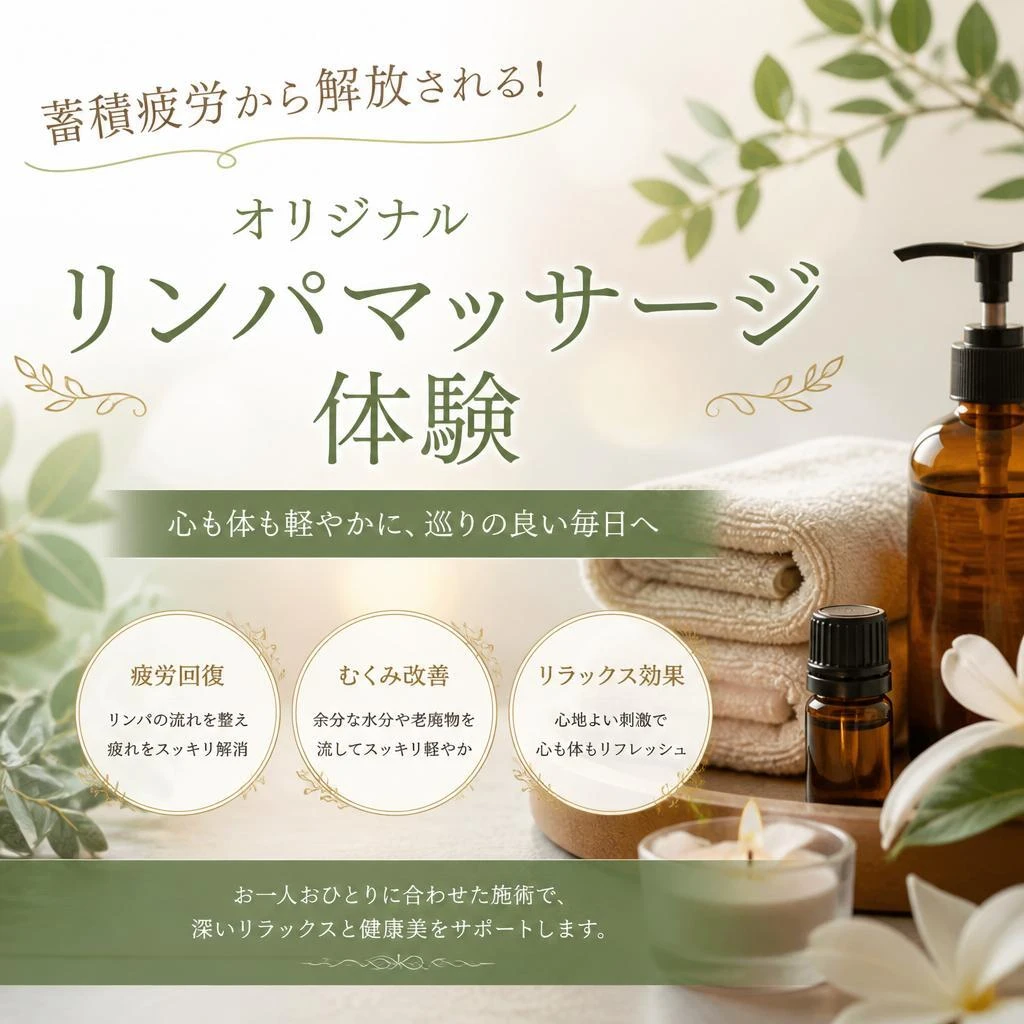 蓄積疲労から解放される！オリジナルリンパマッサージ体験