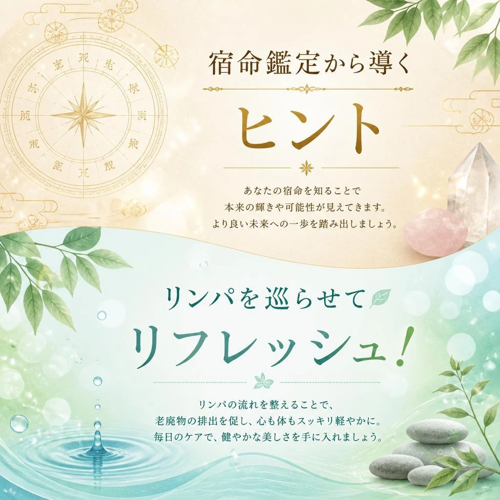 宿命鑑定から導くヒント、リンパを巡らせてリフレッシュ！