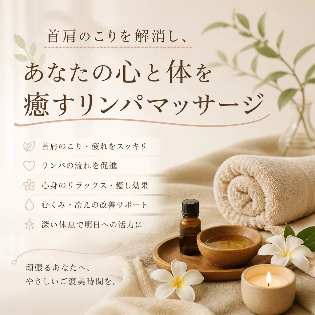 首肩のこりを解消し、あなたの心と体を癒すリンパマッサージ