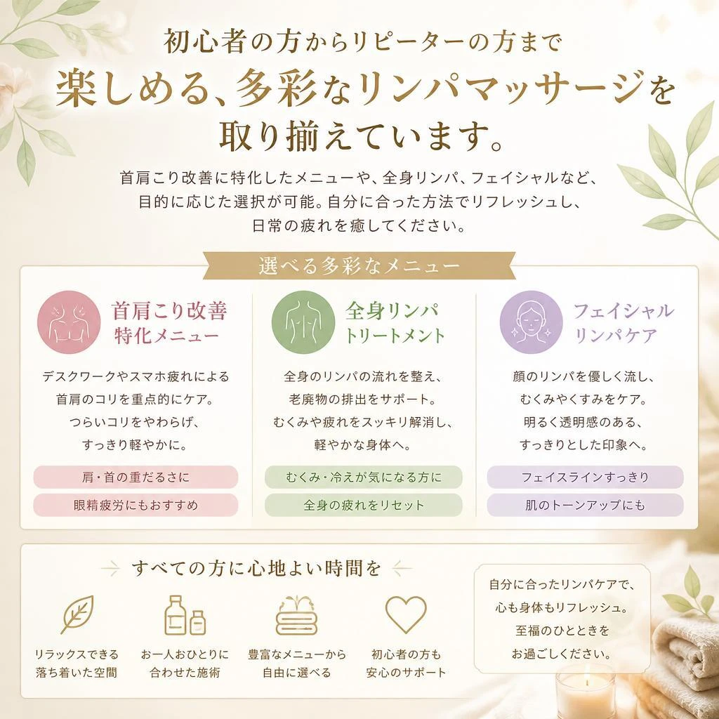 多彩なリンパメニューのご紹介