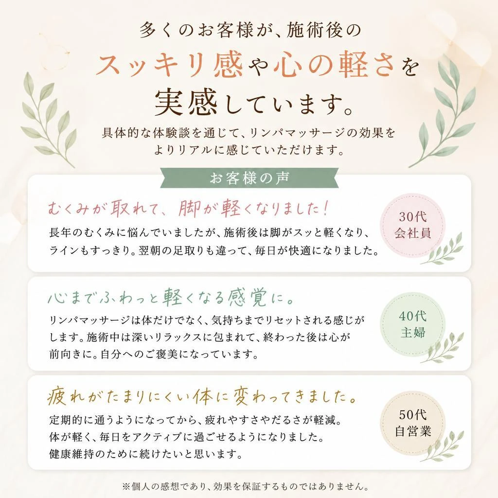 お客様の声：実際の体験談