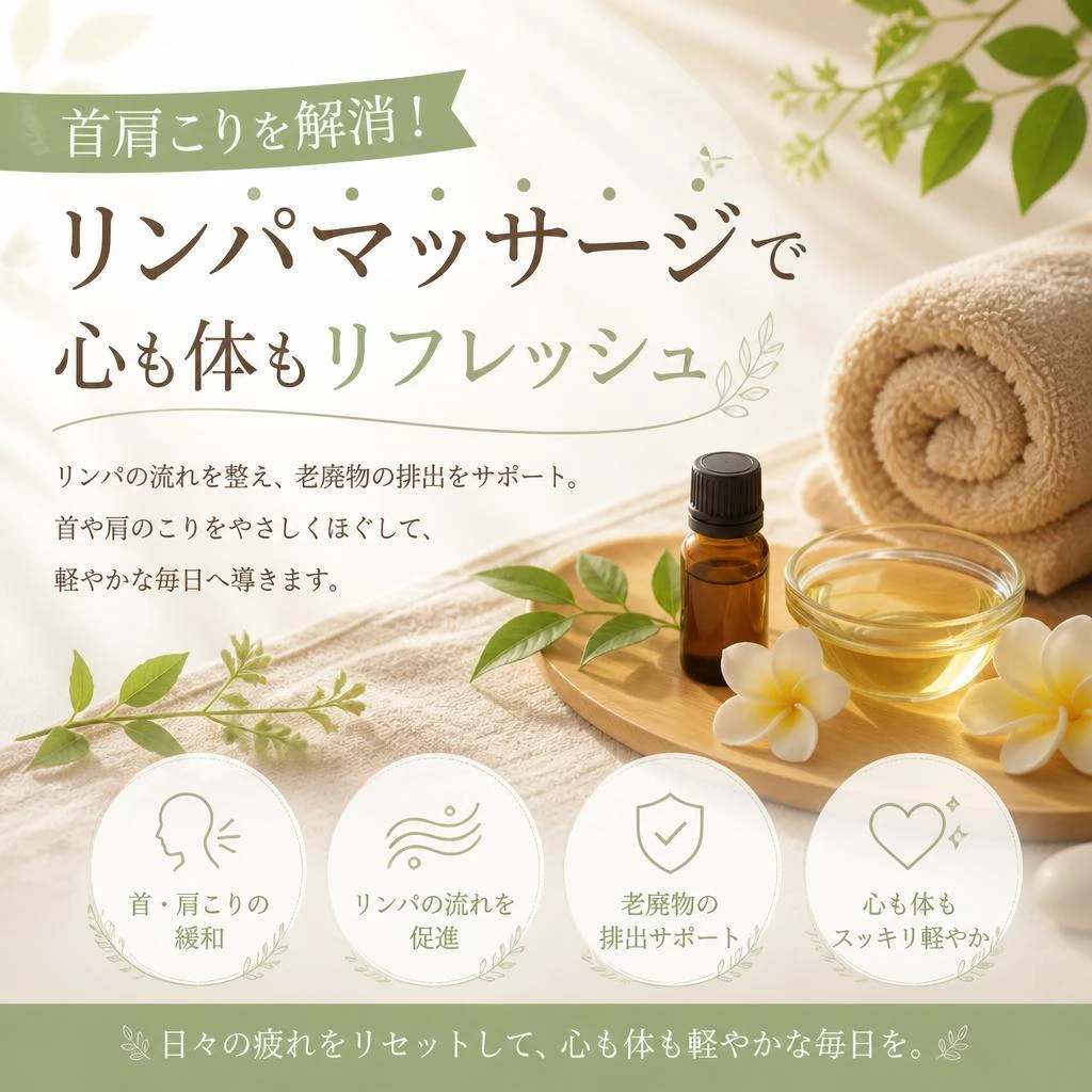 首肩こりを解消！リンパマッサージで心も体もリフレッシュ