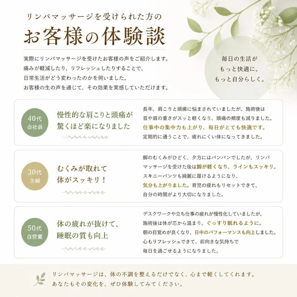 お客様の声：リンパマッサージで変わった私の身体